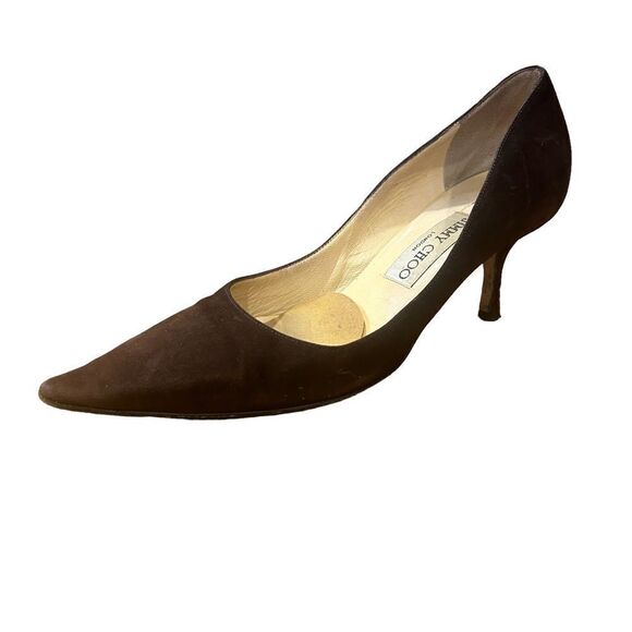 Jimmy Choo Suede Leather Romy 60MM Chocolate Brown Kitten Heel Pointed Toe Pumps - Picture 3 of 16